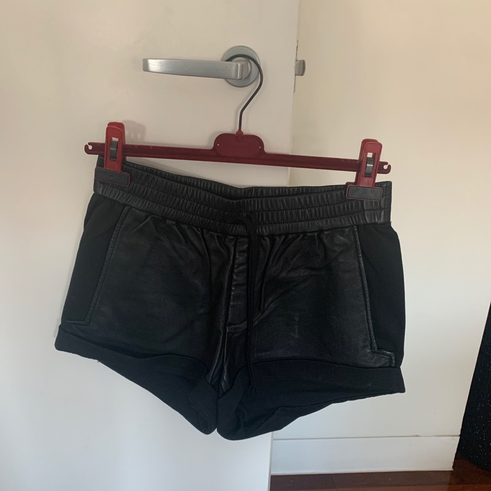 Black leather shorts from Helmut Lang